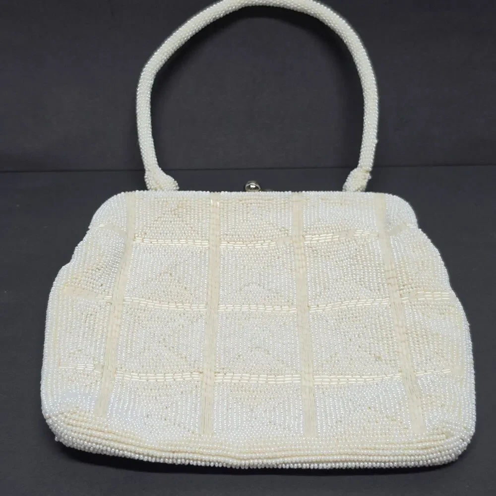 Vintage Debbie Ivory Beaded Purse Handmade In Japan Rhinestone Kisslock Wedding